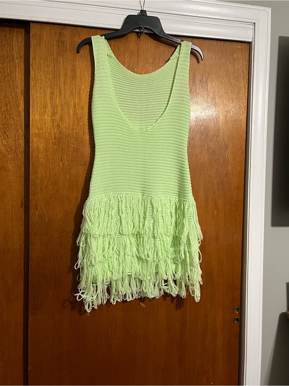 SHEIN Lime Green Dress Fringe Hem